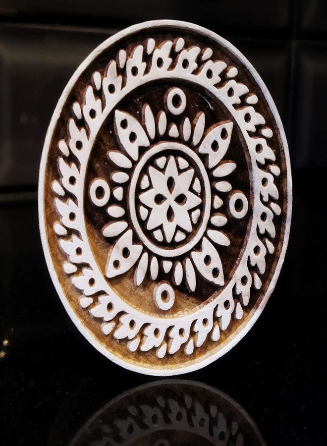 ecofynd Round Wood Block Stamps (Pack of 1), Wooden Blocks for Block Printing Stamp Set, Artistic Shapes Craft Kids Saree Border DIY Henna Fabric Textile Paper Clay Pottery Hand-Carved (BLOCK001) - Image 1